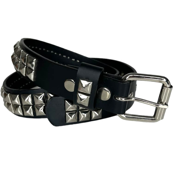 Hot Topic Two Row Pyramid Stud Belt Black with Silver Tone Studs Size 32 - Picture 10 of 10